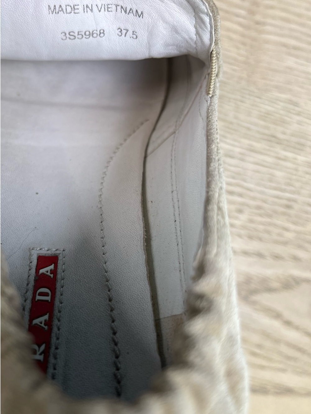 PRADA Saint Tropez Espadrille Slip On Platform Sneakers Tan Suede Size 7.5 - Picture 10 of 11